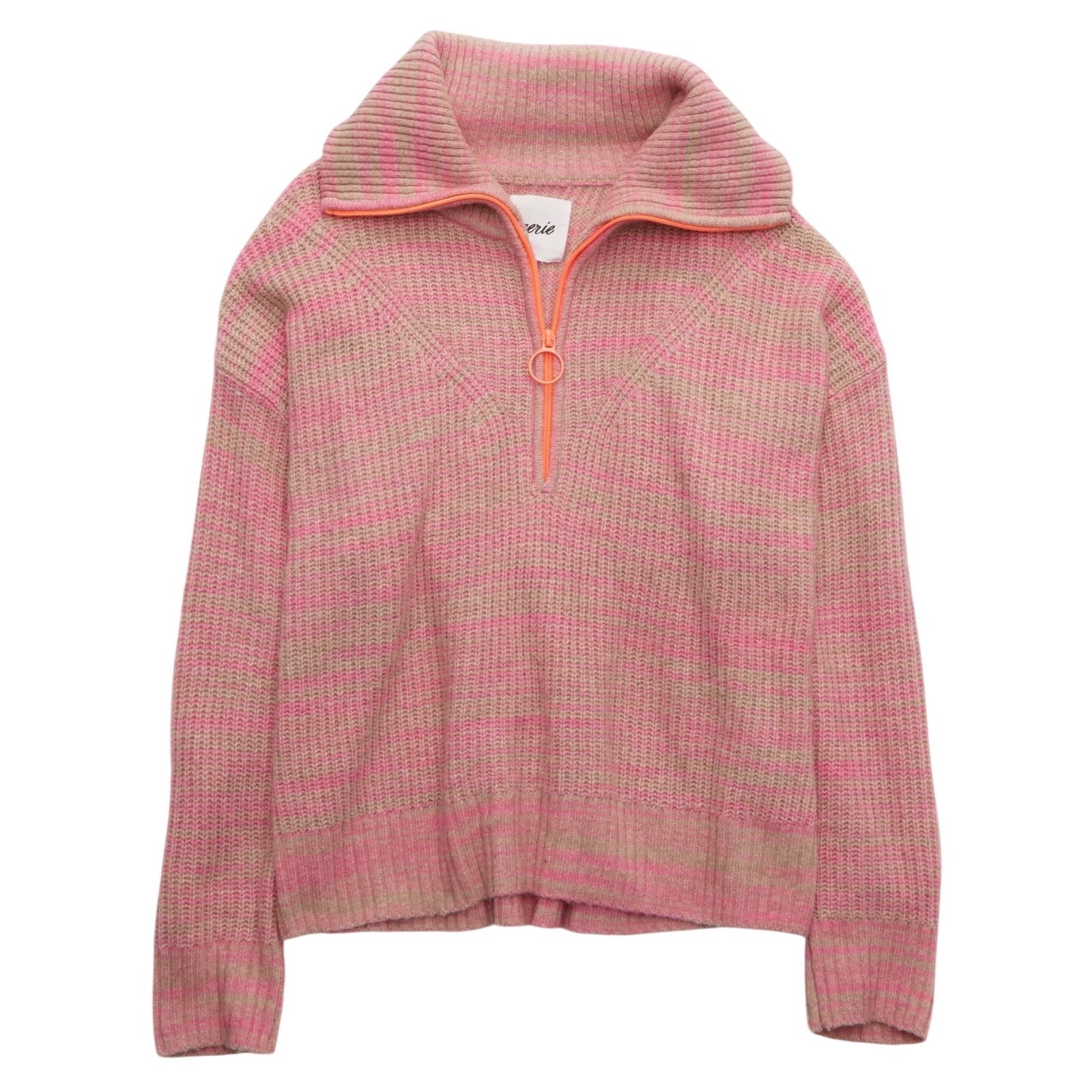 Aerie Quarter Zip Pullover Women Pink Multi Knit "Lip Gloss" Orange Zip Sz Lg